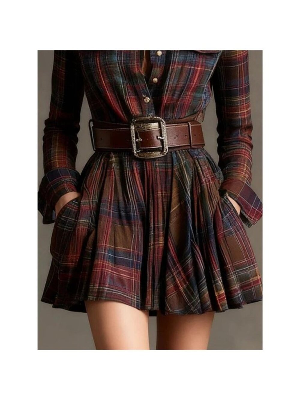 Plaid Long Sleeve Shirt Dress